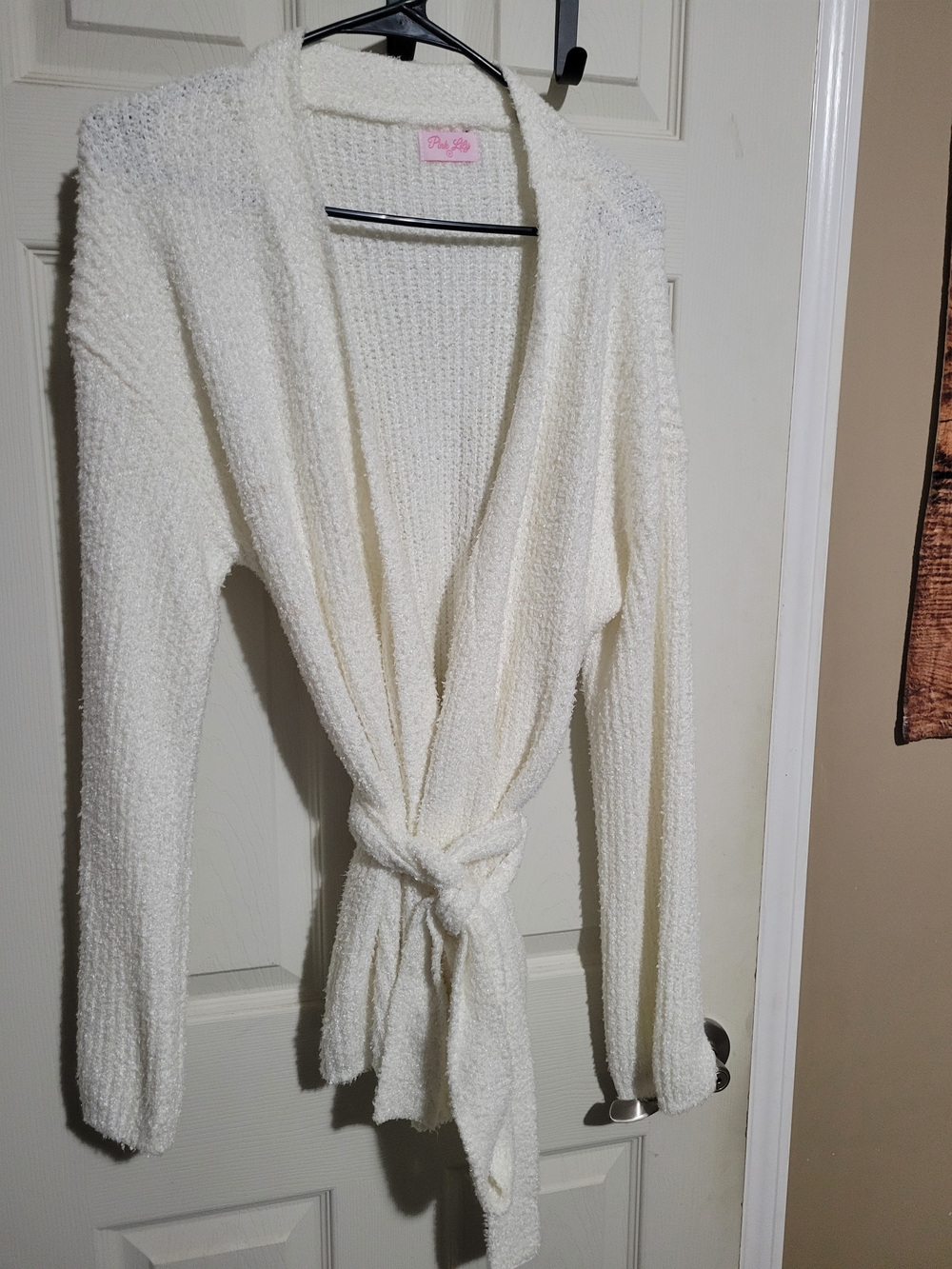 Pink Lily Ivory Tie-Waist Cozy Wrap Cardigan